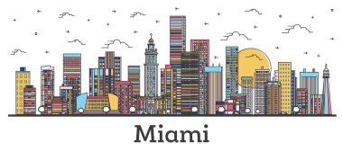 Renkli Binalar İzole edilmiş Miami Florida City Skyline Hattı