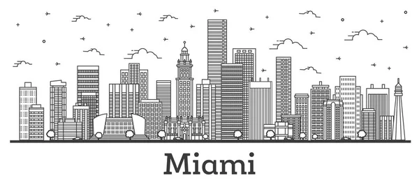 Obrys Miami Florida City Skyline s moderními budovami Izolovat — Stockový vektor