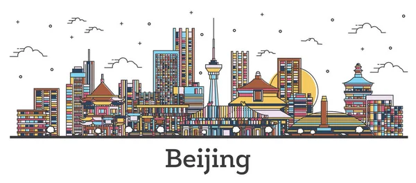 Umriss Peking China City Skyline mit farbigen Gebäuden isoliert — Stockvektor