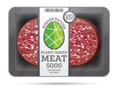 Paketteki Bitki Temelli Et Beyaz 'a izole edildi. Vegan Konsepti.