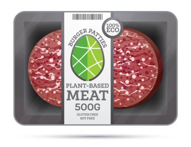 Plant Based Meat in Package Isolated on White. Vegan Concept. clipart