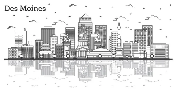 Outline Des Moines Iowa City Skyline with Modern Buildings and R — 스톡 벡터