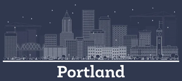 Obrys Portland Oregon City Skyline s bílými budovami. — Stockový vektor