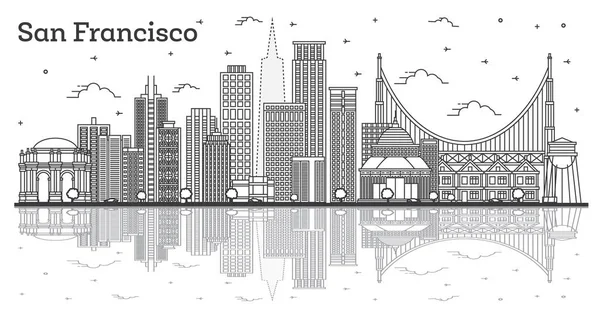Vázlat San Francisco California City Skyline modern Buildi — Stock Vector