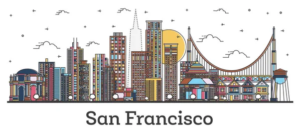 Zarys San Francisco California City Skyline z Color Buildin — Wektor stockowy