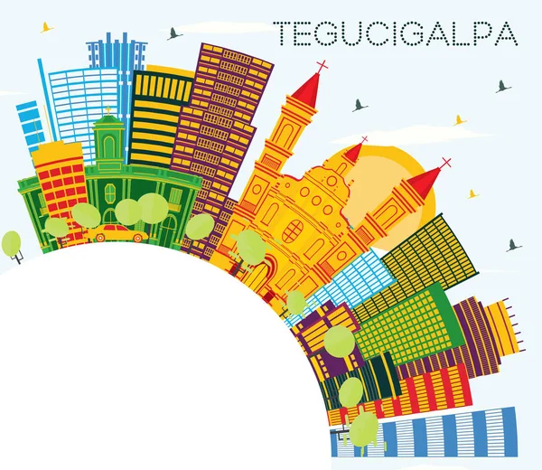 Tegucigalpa Ciudad de Honduras Skyline con Edificios de Color, Cielo Azul — Vector de stock