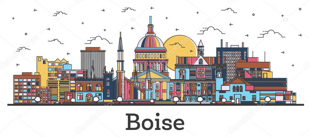 Outline Boise Idaho City Skyline with Color Buildings Isolated o