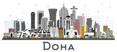 Beyaz Renk Binaları İzole Edilmiş Doha Katar Şehri Skyline.