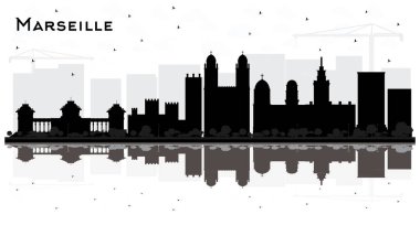 Marsilya Fransa Şehri Skyline Silueti ile Siyah ve Beyaz Bu