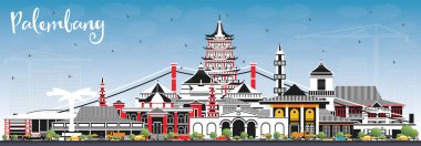 Palembang Endonezya Şehri Gri Binalar ve Mavi Sk ile Skyline