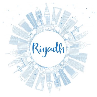 Mavi Binalar ve Ile Anahat Riyad Suudi Arabistan Şehir Skyline
