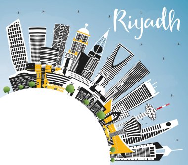 Riyad Suudi Arabistan şehir manzarası renkli binalar, mavi gökyüzü 