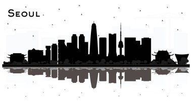 Seul City Skyline Silueti ile Siyah Binalar ve Hakemler