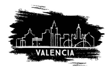 Valencia İspanya Şehri Skyline Silhouette. El Çizimi Çizimi.