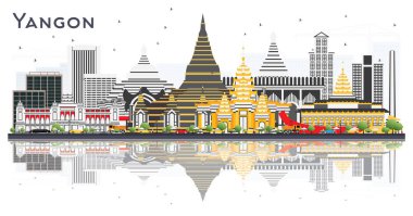 Gri Binalar ve Yansımalarla Yangon Myanmar Şehri Skyline 