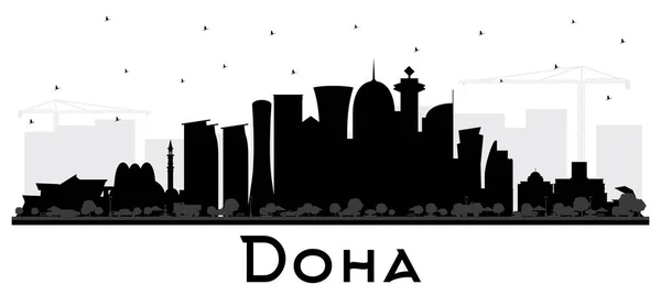 Doha Qatar City Skyline Silhouette with Black Buildings Isolated — Stock Vector