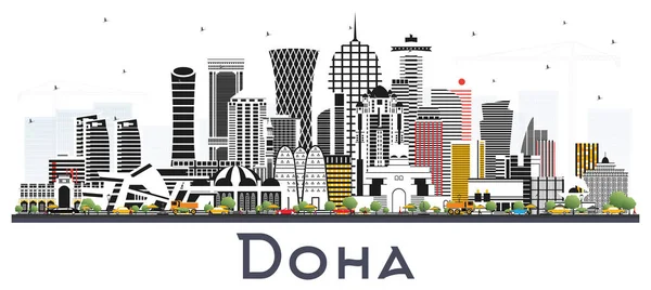 Doha Qatar City Skyline con edificios de color aislados en blanco . — Vector de stock