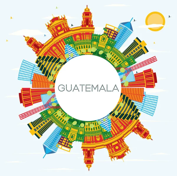 Città del Guatemala Skyline con edifici a colori, cielo blu e copia S — Vettoriale Stock