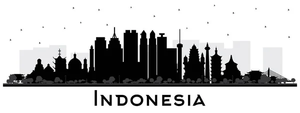 Indonesia Cities Skyline Silhouette with Black Buildings Isolate - Stok Vektor