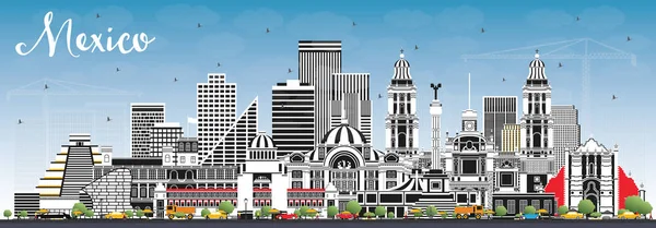 Gri Binalar ve Mavi Gökyüzü ile Mexico City Skyline.
