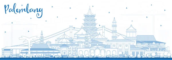 Outline Palembang Indonesia City Skyline con edifici blu . — Vettoriale Stock