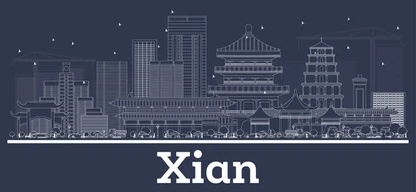 Esquema Xian China City Skyline con edificios blancos . — Vector de stock