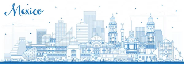 Esquema Ciudad de México Skyline con Edificios Azules . — Archivo Imágenes Vectoriales