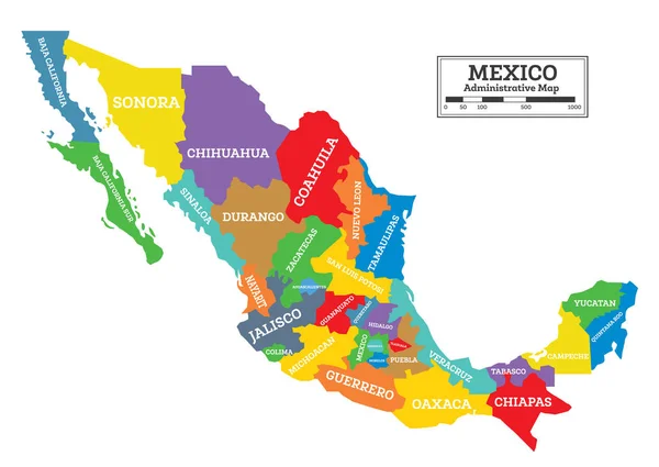 Mapa administrativo de México aislado sobre fondo blanco . — Vector de stock