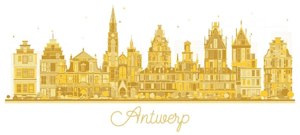 Antwerp Belgium City Skyline Silhouette with Golden Building Is — стоковый вектор