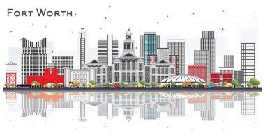 Fort Worth Usa City Gri Binaları ve Yansımaları ile Skyline 