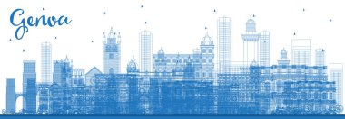 Ana hatlarıyla Cenova İtalya Şehri Mavi Binalı Skyline. 