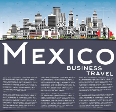 Gri Binalı Mexico City Skyline, Mavi Gökyüzü ve Boşluğu Kopyala