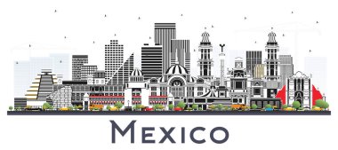 Mexico City Skyline Gri Binaları Beyazlara izole edilmiş. 