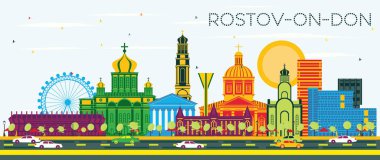 Rostov-on-Don Rusya şehir manzarası ile renk binalar ve mavi 
