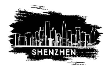 Shenzhen Çin Şehri Skyline Silhouette. El Çizimi Çizimi.