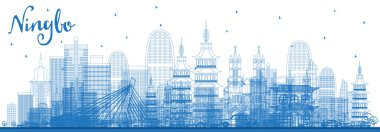 Mavi Binalarla Ningbo Çin Şehri Skyline. 