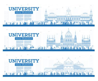 Üniversite kampüs çalışma afiş kümesi anahat.