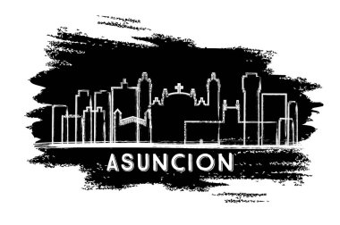 Asuncion Paraguay Şehri Skyline Silhouette. El Çizimi Çizimi.