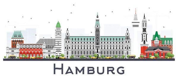 Hamburgo Alemanha Cidade Skyline com Edifícios Cinzentos Isolados no Whi —  Vetores de Stock
