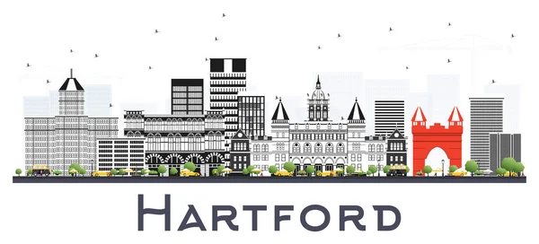 Hartford Connecticut City Skyline con edificios grises aislados o — Vector de stock