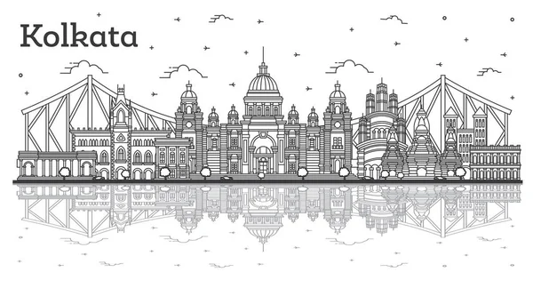 Outline Kolkata India City Skyline with Historic Buildings and R — Stock Vector