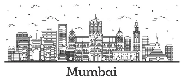 Outline Mumbai India City Skyline with Historic Buildings Isolat — Stock Vector