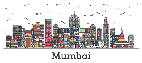 Overzicht Mumbai India City Skyline met kleurengebouwen geïsoleerd — Stockvector