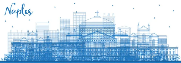 Esquema Nápoles Italia Ciudad Skyline con edificios azules . — Archivo Imágenes Vectoriales