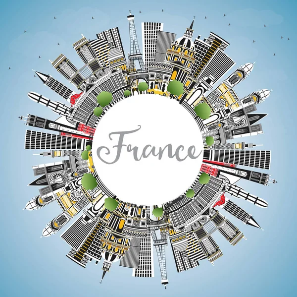 Welcome to France Skyline with Gray Buildings, Blue Sky and Copy — Stock Vector