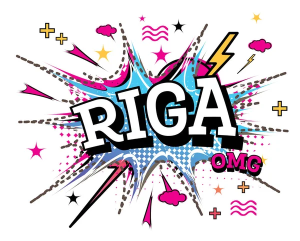 Riga Comic Text in Pop Art Style Isolated on White Background. — Stock Vector