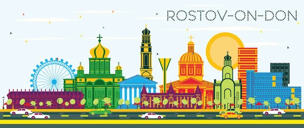 Rostov-on-Don Rusia City Skyline con edificios de color y azul — Vector de stock