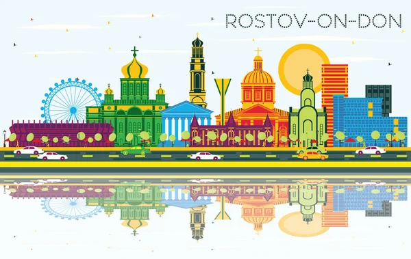 Rostów nad Donem Rosja panoramę z kolor budynków, Błękitne niebo — Wektor stockowy