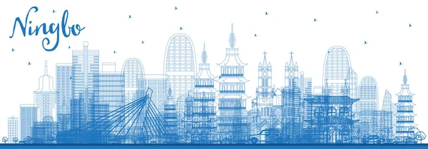 Esquema Ningbo China City Skyline con edificios azules . — Vector de stock