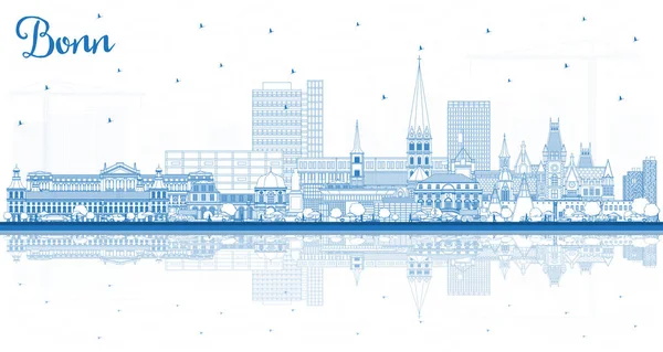 Περίγραμμα Bonn Germany City Skyline με Blue Buildings και Reflec — Διανυσματικό Αρχείο